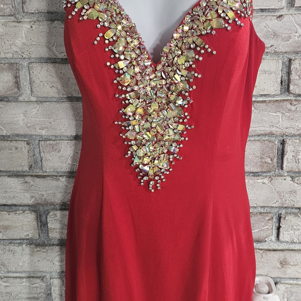 Angela & Alison Scarlet Gown with Metallic Accents